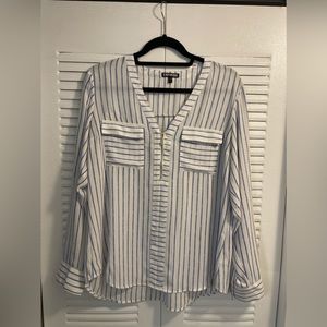 Express Zipper Portofino Long Sleeve Shirt - Blue/ White Stripes (L)